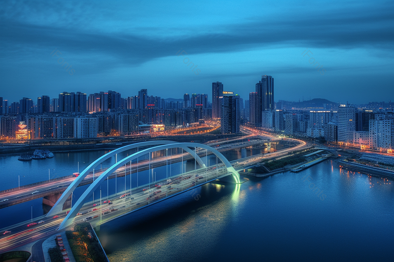 多云城市繁华灯光大桥夜景风景全景,高清,摄影图,摄影图片,图片大全,摄影图免费下载